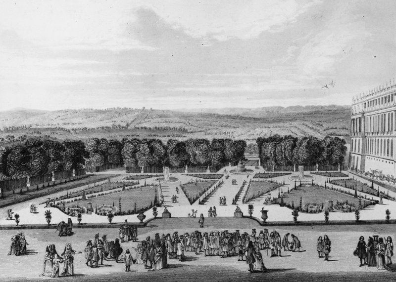 Circa 1690, The royal gardens at the Palace of Versailles, south-west of Paris, designed by Andre le Notre. Photo via Getty.